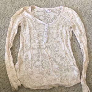 Free People Peach Lace Long Sleeve Shirt
